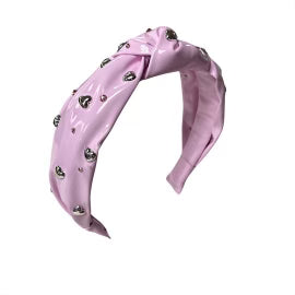 RHINESTONES AND  HEARTS PATENT LEATHER HEADBAND