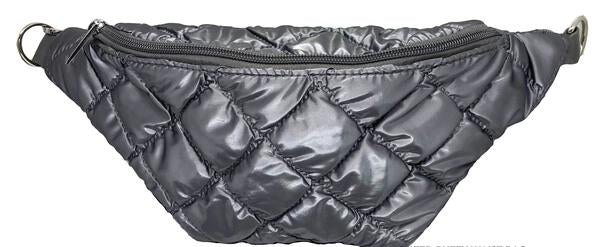 GUNMETAL QUILTED PUFFY WAIST BAG